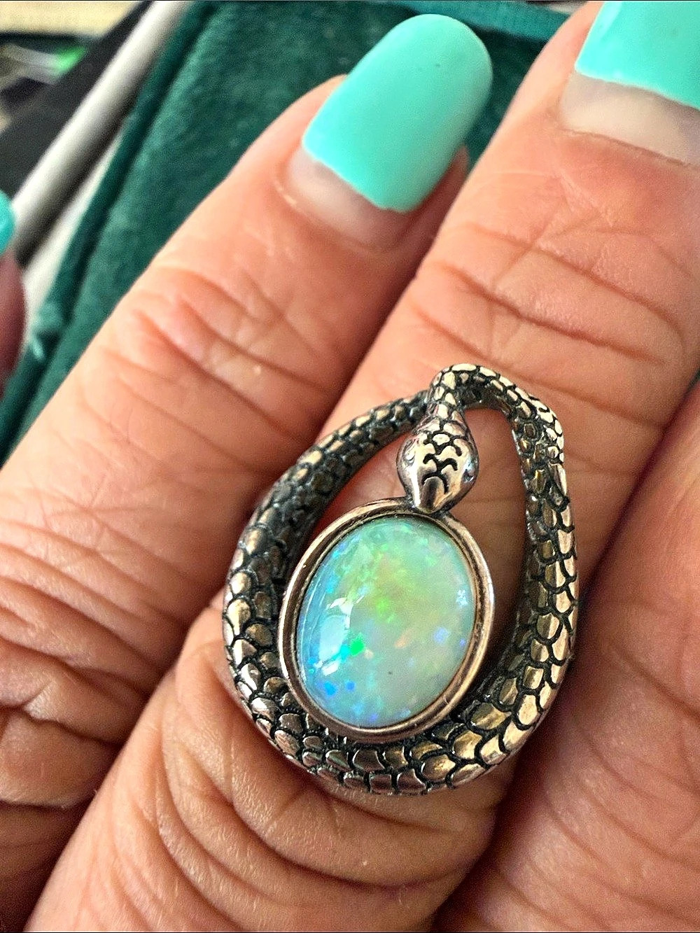 Snake Opal Ring Sterling Silver Ring size 7/8 fits adjustable